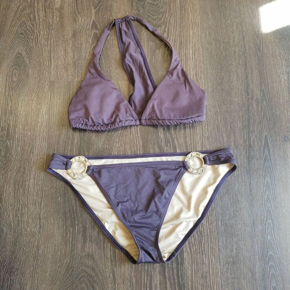 Two Piece Bikini w/ Bling Bottom Purple Size Large